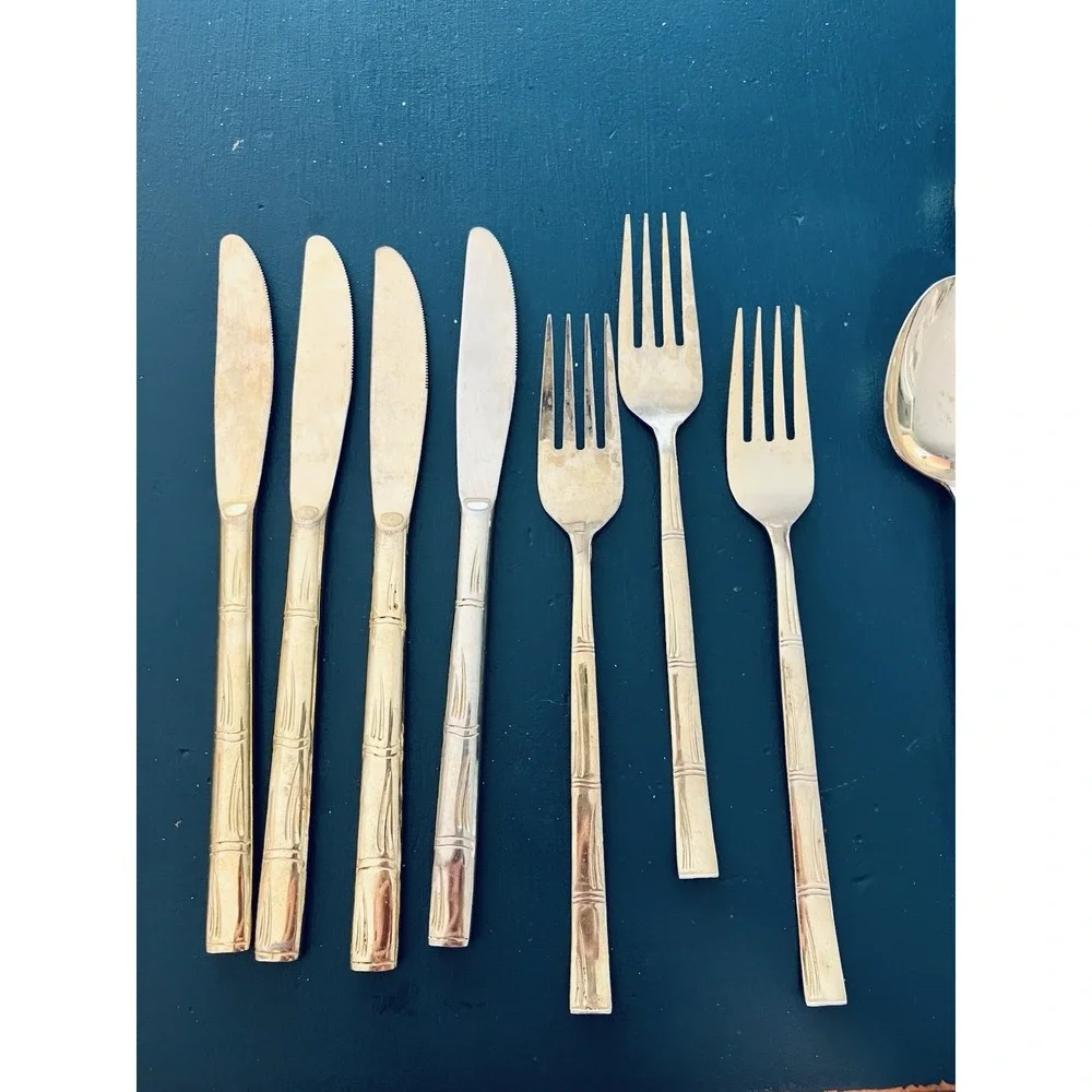 Lifetime Cutlery IC Stainless‎ Japan Bamboo Gold Electroplated Flatware 21 Piece